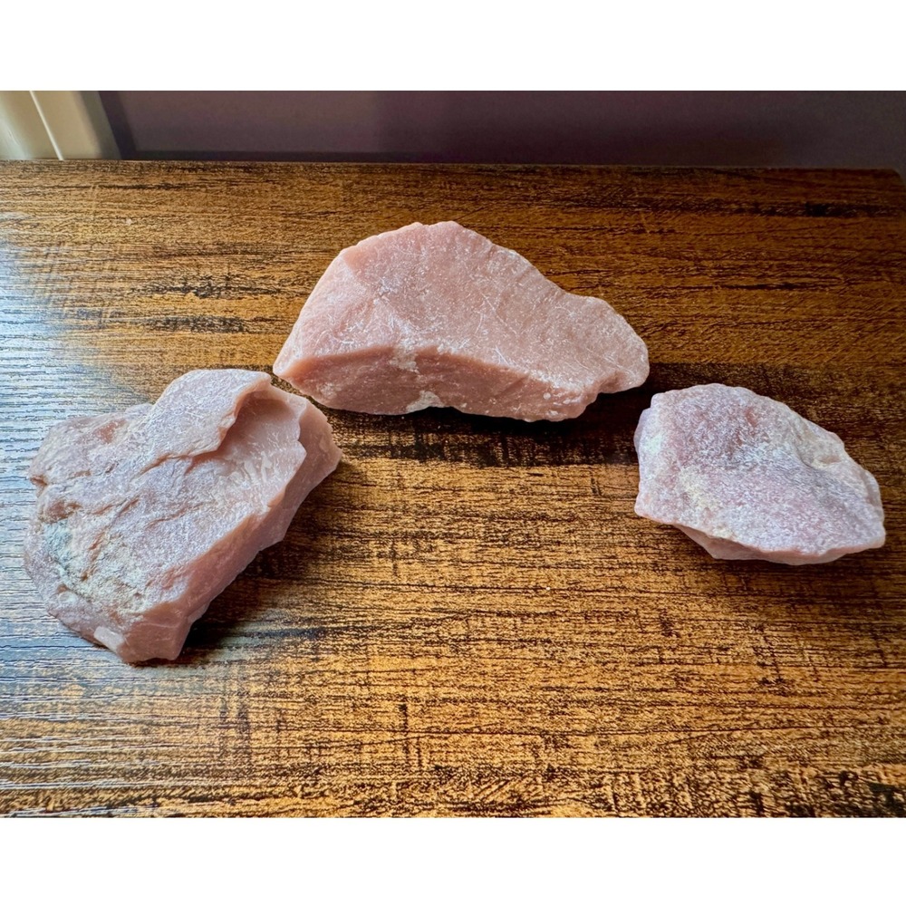 Natural Pink Opal Raw Crystals‎ Rough Healing Stones Set of 3 Boutique Closeout